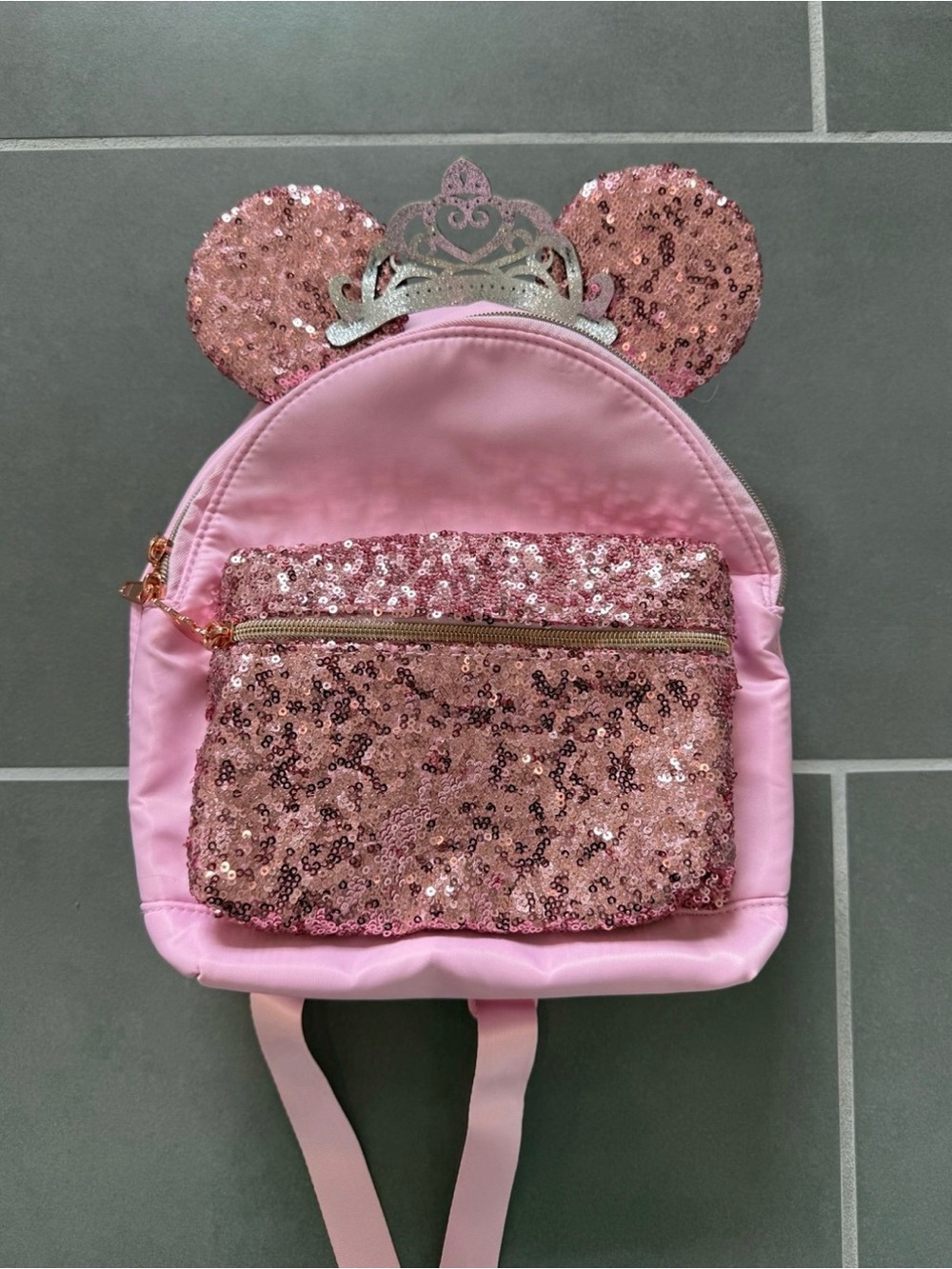 Disney Cruise Bibbity Boppity Pink Sequin Kids Backpack with Minnie Mouse Ears